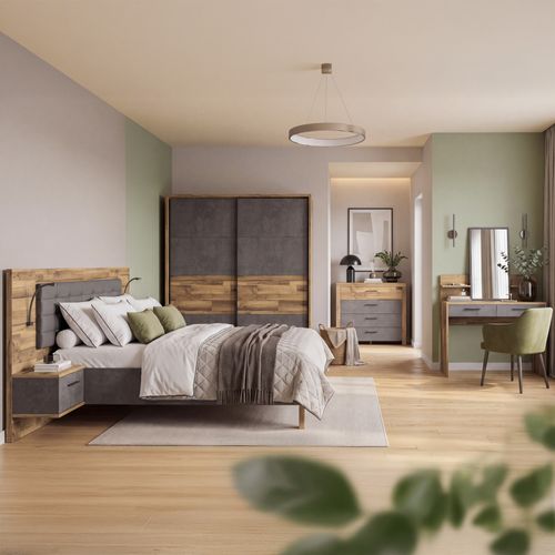 Commode 4 double tiroirs RICCIANO imitation chêne béton gris