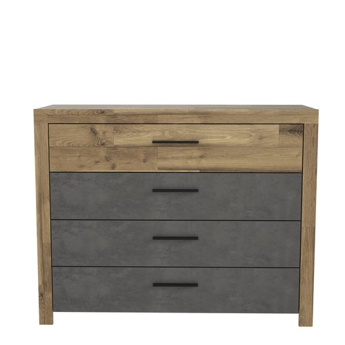 Commode 4 double tiroirs RICCIANO imitation chêne béton gris vue de face