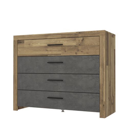 Commode 4 double tiroirs RICCIANO imitation chêne béton gris vue de profil