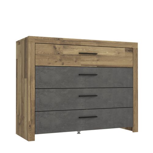Commode 4 double tiroirs RICCIANO imitation chêne béton gris vue 3/4