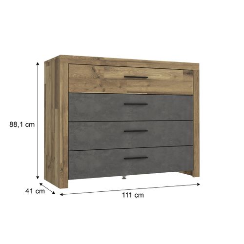 Commode 4 double tiroirs RICCIANO imitation chêne béton gris