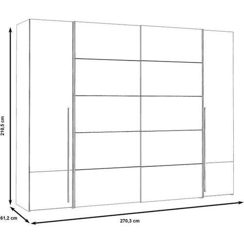 Armoire Narago - Décor Chene Sonoma Et Blanc Mat - 2 Portes Coulissantes + 2 Portes Battantes - L27