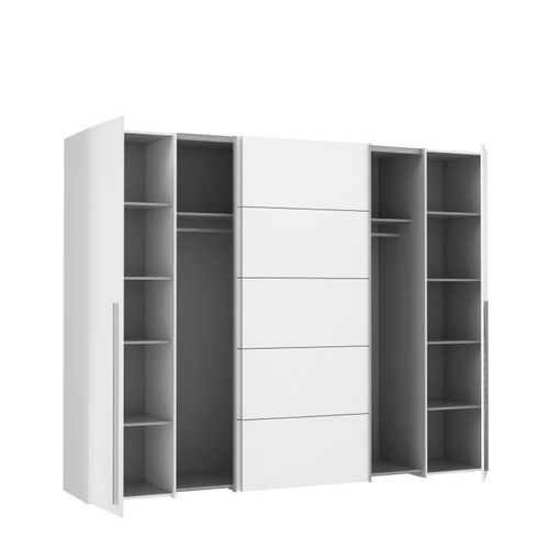 Armoire 2 Portes Battantes + 2 Portes Coulissantes - Blanc Mat - L 270,3 X P 61,2 X H 210 Cm