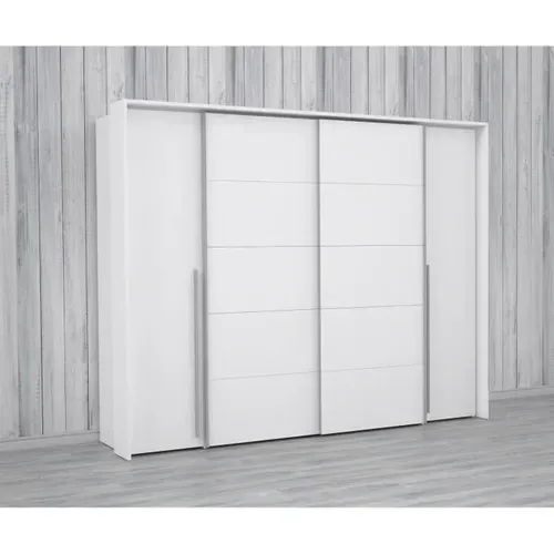 Armoire 2 Portes Battantes + 2 Portes Coulissantes - Blanc Mat - L 270,3 X P 61,2 X H 210 Cm
