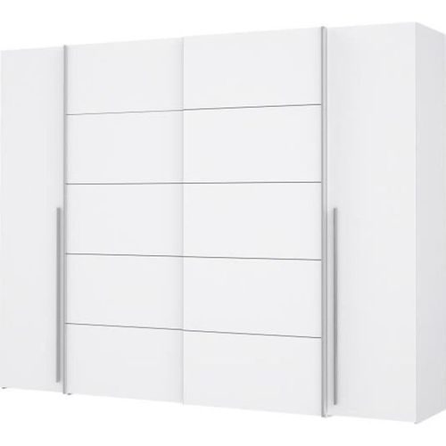 Armoire 2 Portes Battantes + 2 Portes Coulissantes - Blanc Mat - L 270,3 X P 61,2 X H 210 Cm