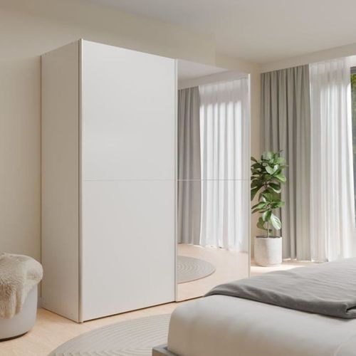 Armoire 2 Portes Coulissantes + Miroir - Panneaux De Particules - Blanc Mat - L 170,3 X P 61,2 X H