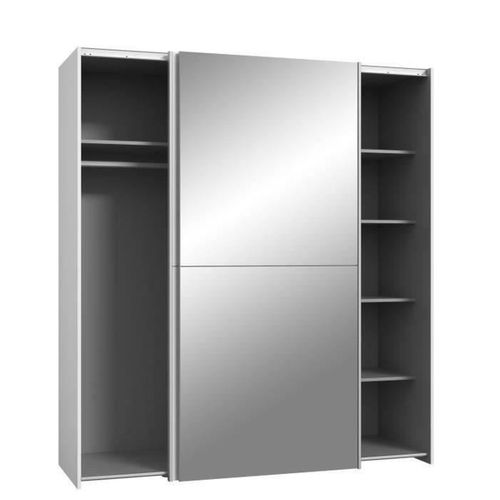 Armoire 2 Portes Coulissantes + Miroir - Panneaux De Particules - Blanc Mat - L 170,3 X P 61,2 X H