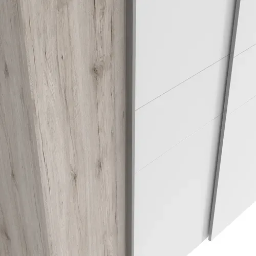 Armoire 2 portes coulissantes 2 portes battantes L.200 cm imitation chêne/blanc KAPAZA