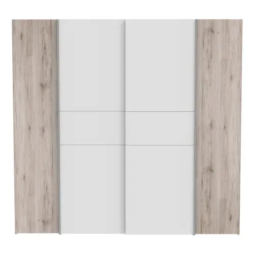Armoire 2 portes coulissantes 2 portes battantes L.200 cm imitation chêne/blanc KAPAZA