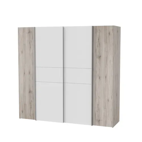 Armoire 2 portes coulissantes 2 portes battantes L.200 cm imitation chêne/blanc KAPAZA