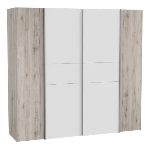 Armoire 2 portes coulissantes 2 portes battantes L.200 cm imitation chêne/blanc KAPAZA