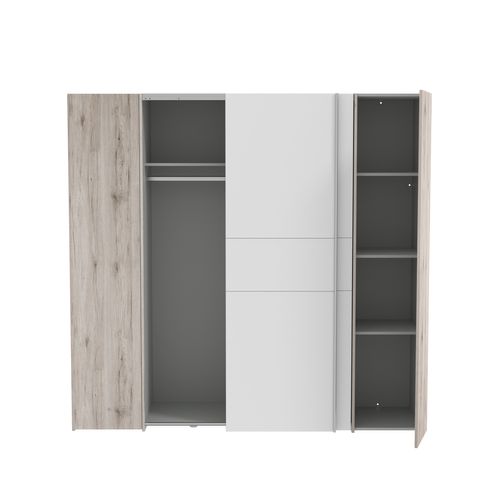Armoire 2 portes coulissantes 2 portes battantes L.200 cm imitation chêne/blanc KAPAZA