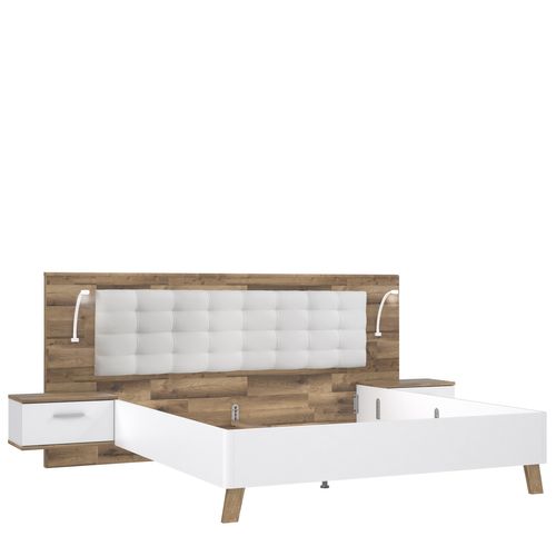Lit 180x200cm chevets intégrés RICCIANO imitation chêne et blanc vue 3/4