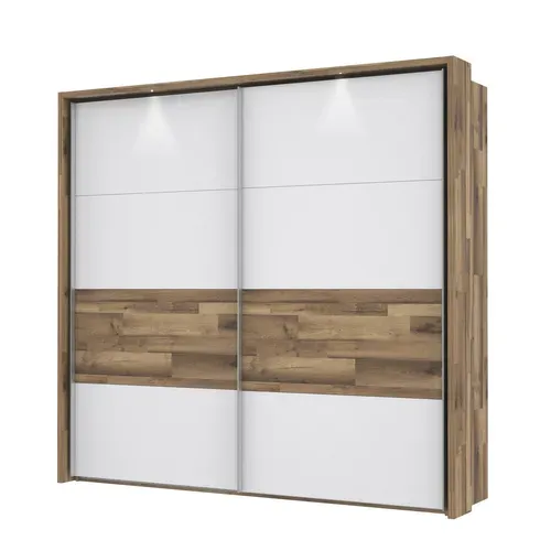 Armoire 2 portes coulissantes RICCIANO imitation chêne et blanc