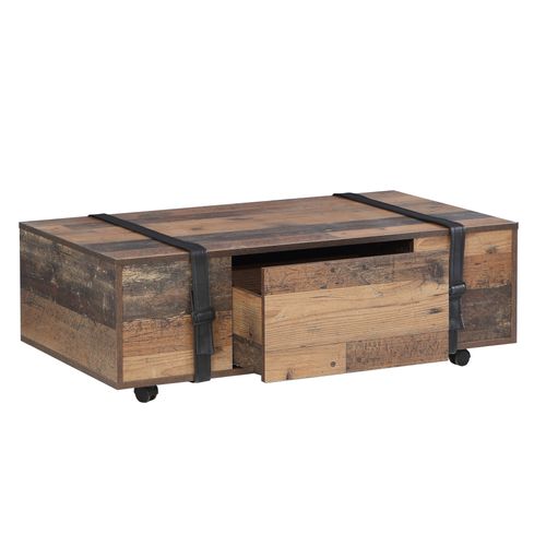 Table basse FOBYA Imitation vieux chêne et noir vue accessoires