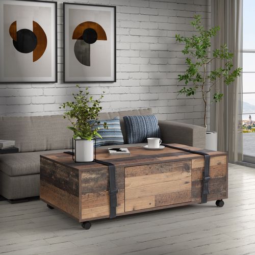 Table basse FOBYA Imitation vieux chêne et noir vue d'ambiance 1