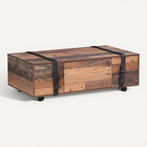 Table basse FOBYA Imitation vieux chêne et noir vue 3/4
