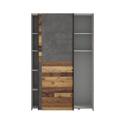 Armoire 2 Portes Coulissantes Multifonction - Bois Et Béton Gris - L 120xp 41,6xh 190,5 Cm - Ozzula