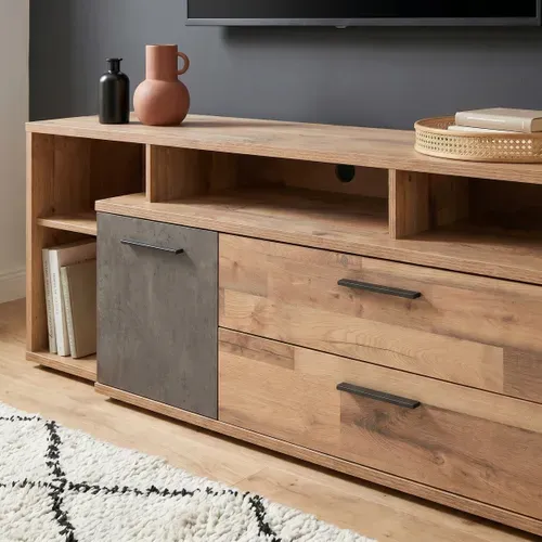 Meuble TV L.153cm GAIA Imitation bois et béton