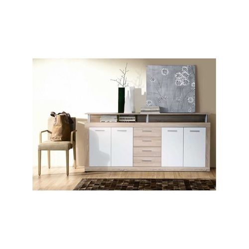 Cava Buffet Bas Contemporain Décor Chene Et Blanc - L 197 Cm