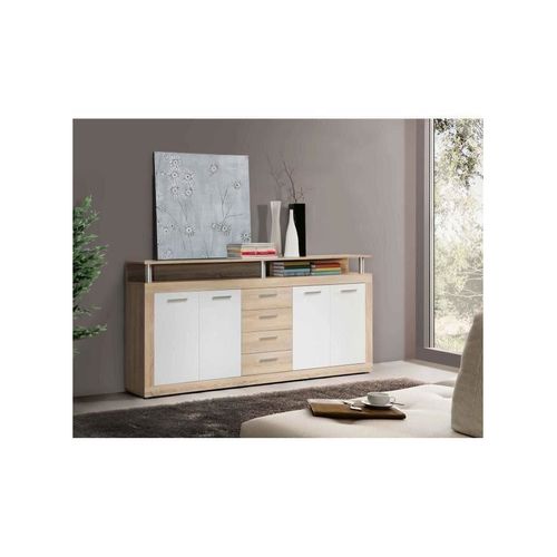 Cava Buffet Bas Contemporain Décor Chene Et Blanc - L 197 Cm