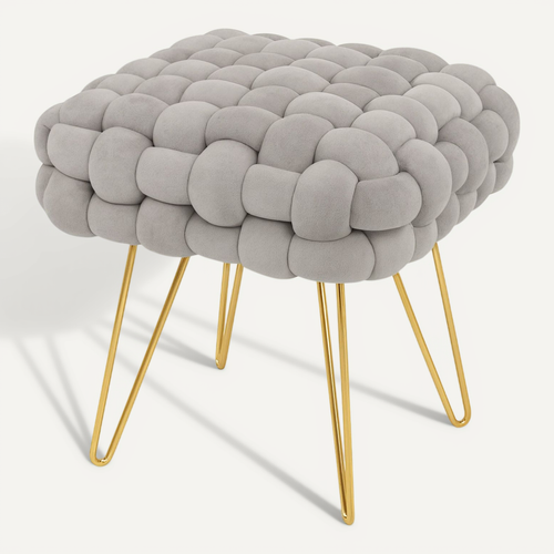 Tabouret En Velours Tressé Rembourré 38 Cm Dotty Gris Clair