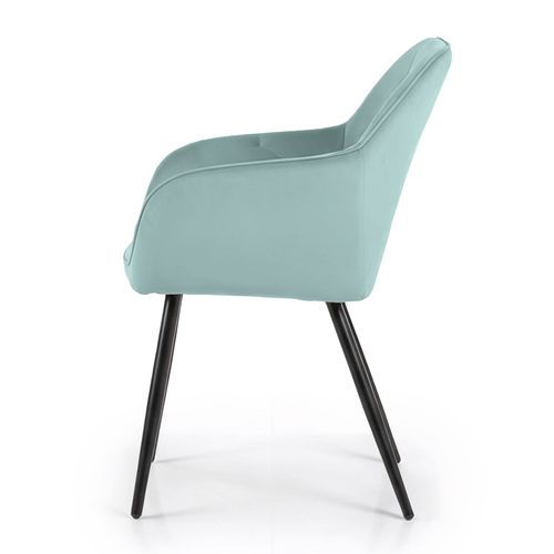 Lot De 6 Chaises En Velours Matelassées Diamante Turquoise Pieds Noirs