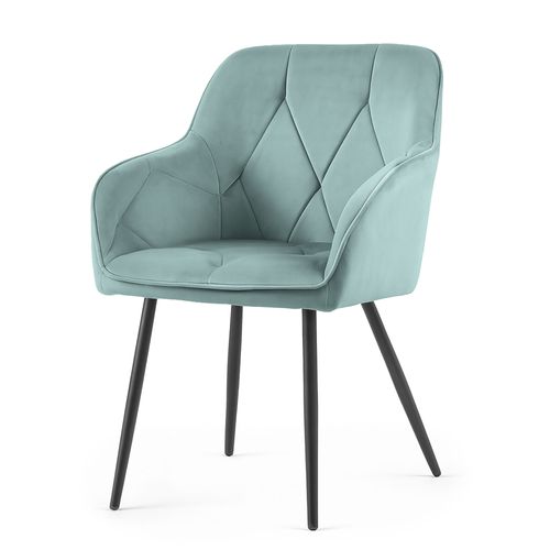 Lot De 6 Chaises En Velours Matelassées Diamante Turquoise Pieds Noirs