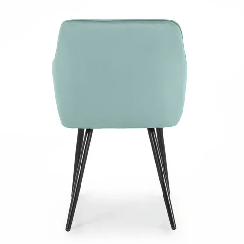 Lot De 6 Chaises En Velours Matelassées Diamante Turquoise Pieds Noirs