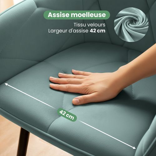 Lot De 6 Chaises En Velours Matelassées Diamante Turquoise Pieds Noirs