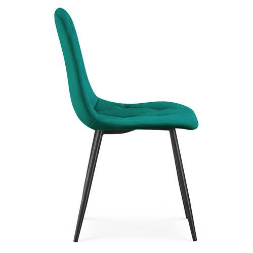Chaise En Velours Matelassée Milo Vert Bouteille Pieds Noirs