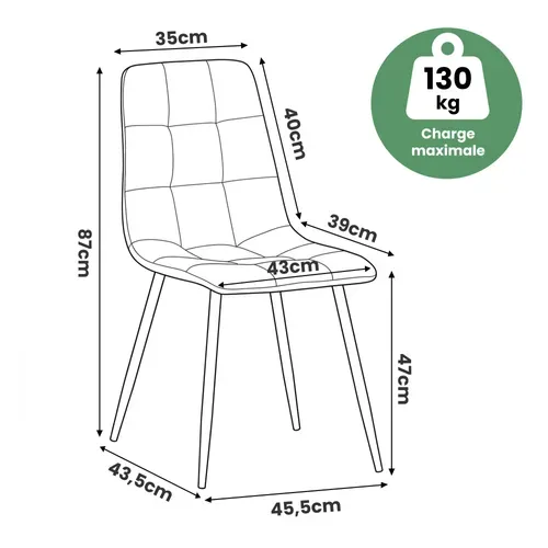 Chaise En Velours Matelassée Nero Beige Pieds Noirs