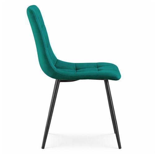 Lot De 4 Chaises En Velours Matelassées Nero Vert Bouteille Pieds Noirs