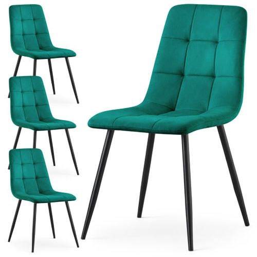 Lot De 4 Chaises En Velours Matelassées Nero Vert Bouteille Pieds Noirs