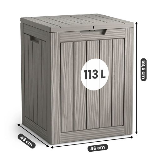 Coffre De Jardin Imperméable 113l Boîte De Rangement Extérieur Balcon Plastique Polypropylène Gris