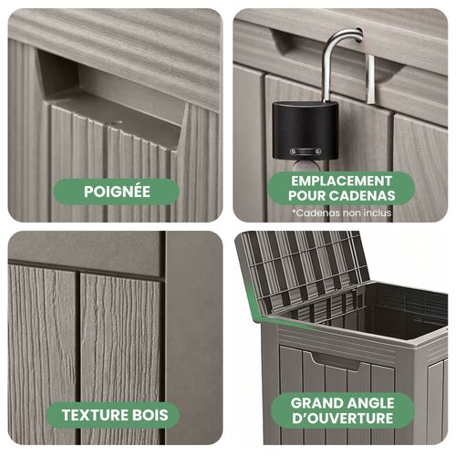 Coffre De Jardin Imperméable 113l Boîte De Rangement Extérieur Balcon Plastique Polypropylène Gris