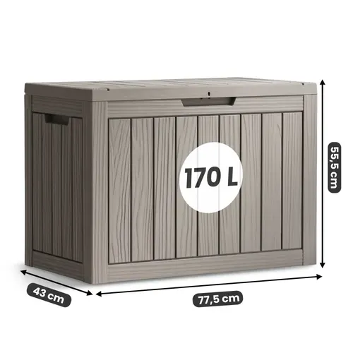 Coffre De Jardin Imperméable 170l Boîte De Rangement Extérieur Balcon Plastique Polypropylène Gris