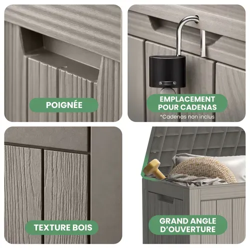 Coffre De Jardin Imperméable 170l Boîte De Rangement Extérieur Balcon Plastique Polypropylène Gris