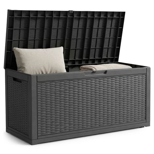 Coffre De Jardin Imperméable 340l Boîte De Rangement Extérieur Balcon Plastique Polypropylène Noir