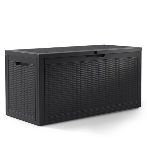 Coffre De Jardin Imperméable 340l Boîte De Rangement Extérieur Balcon Plastique Polypropylène Noir