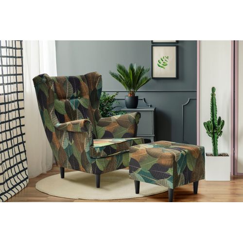 Housse De Fauteuil à Oreilles 3 Pièces Alishomtll Velours Extensible - Turquoise Avec Ottoman