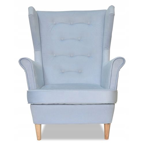 Fauteuil à Oreilles Diana Avec Pouf, Style Scandinave, Bleu, 92x84x104 Cm