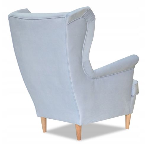 Fauteuil à Oreilles Diana Avec Pouf, Style Scandinave, Bleu, 92x84x104 Cm