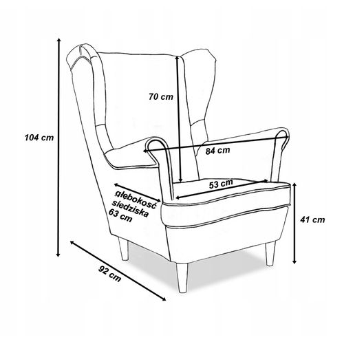 Fauteuil à Oreilles Diana Avec Pouf, Style Scandinave, Bleu, 92x84x104 Cm