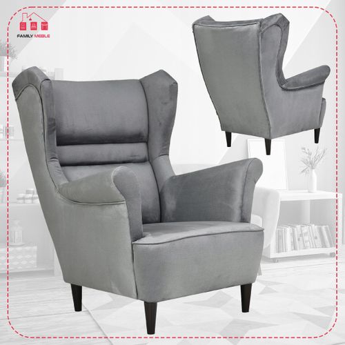 Fauteuil à Oreilles Scandinave Zoja, Gris / Gris Cendré, Monolit Brillant