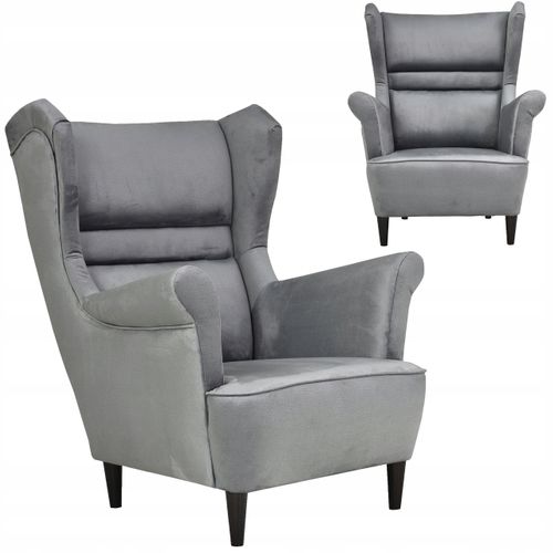 Fauteuil à Oreilles Scandinave Zoja, Gris / Gris Cendré, Monolit Brillant