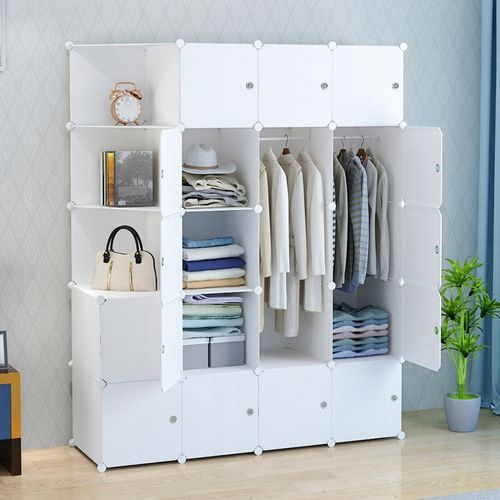 Armoire Modulaire Blanche, Penderie, Étagères XXL, Tringle