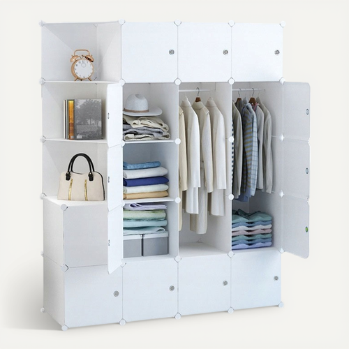Armoire Modulaire Blanche, Penderie, Étagères XXL, Tringle