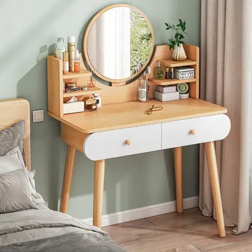 Coiffeuse Avec Miroir De Maquillage, Grande, En Bois, Style Scandinave, 120 Cm