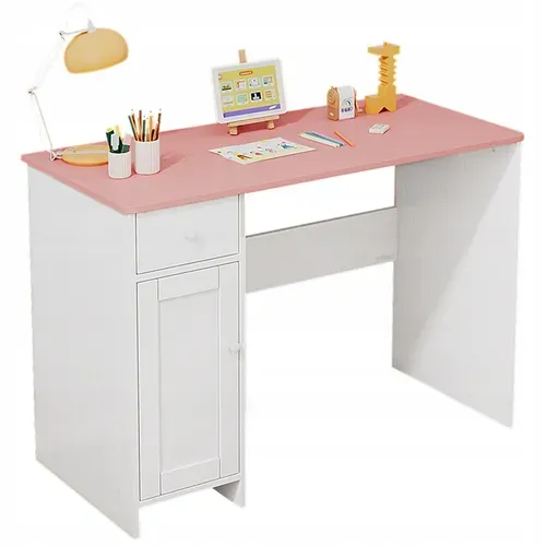 Bureau Blanc Avec Tiroir Et Armoire Pour Fille, Avec Plateau Rose, Loft 110 Cm